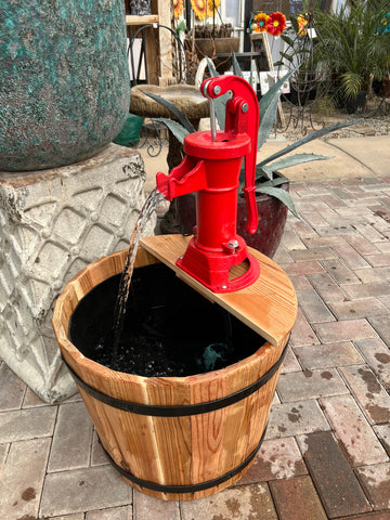 Red Cedar planter with Pitcher Pump Fountain