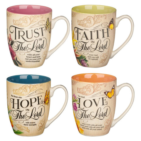 Mug Set 4pc Hope, Trust, Faith, Love Floral