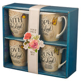 Mug Set 4pc Hope, Trust, Faith, Love Floral