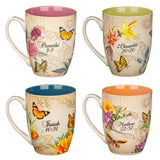 Mug Set 4pc Hope, Trust, Faith, Love Floral