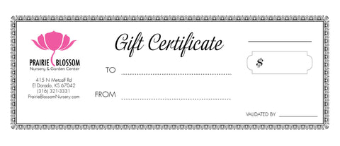Prairie Blossom Nursery Gift Certificate