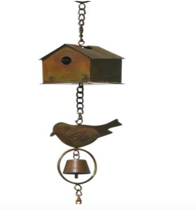 Ancient Graffiti Birds/House Watering Rain Chain