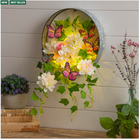Evergreen_ LED Floral & Butterflies Wall Decor